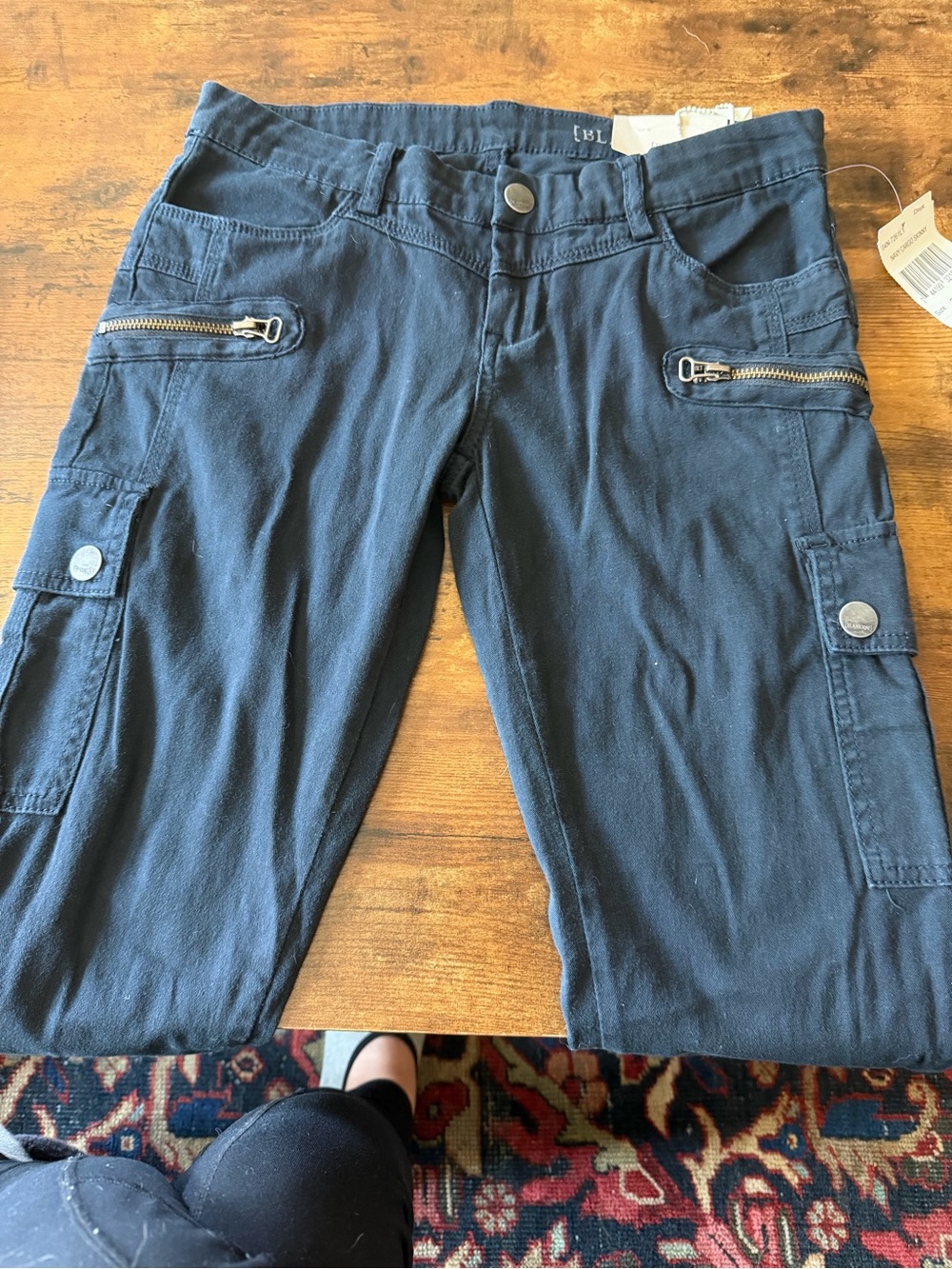 Blank NYC Dark Navy Skinny Cargo Pants with Zip Accents
